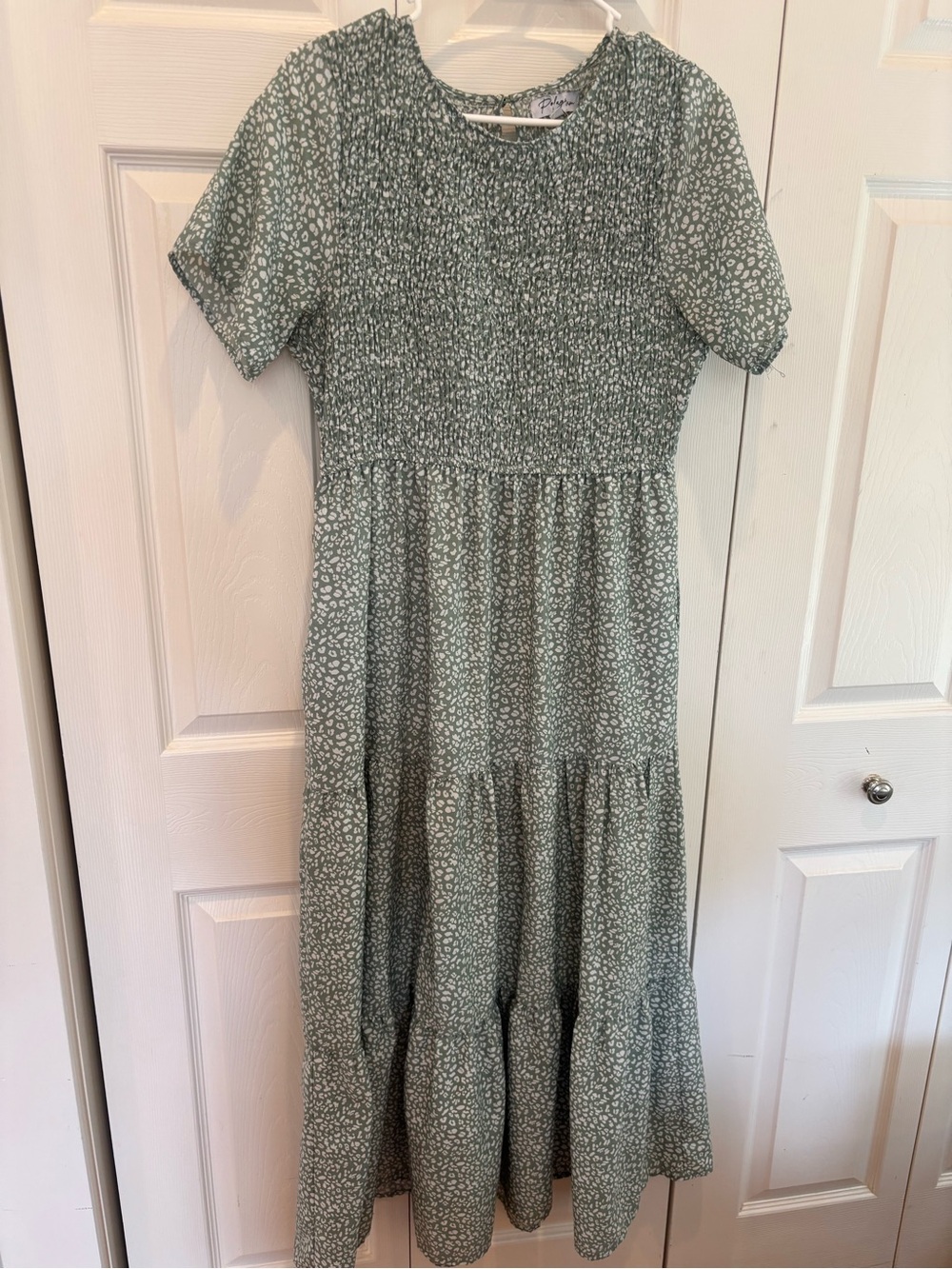 Polagram Sage Green Smocked Tiered Maxi Dress